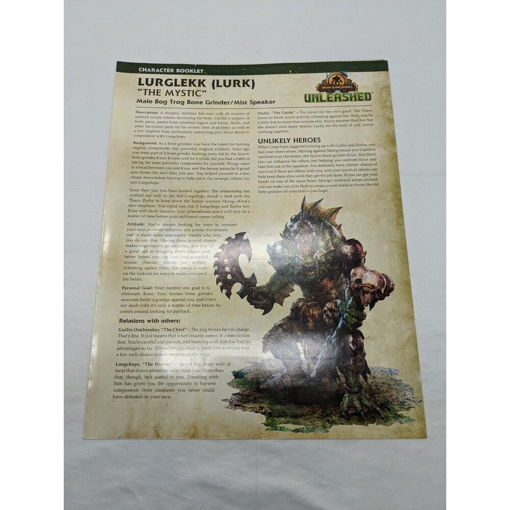 Iron Kingdoms Unleashed Lurglekk The Mystic RPG Character Booklet